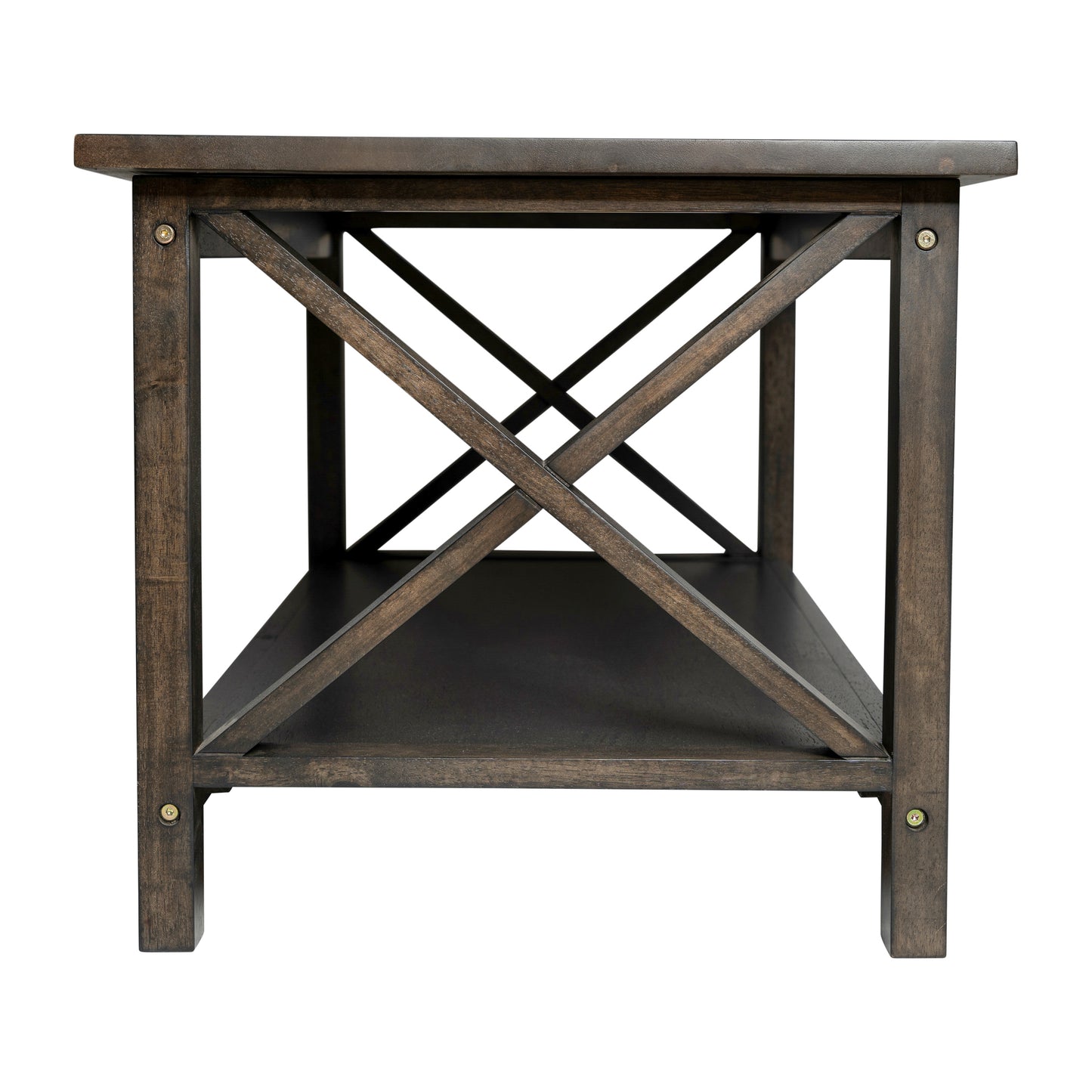 Jasper Farmhouse Style Solid Wood Coffee Table with Traditional X-Frame Design and Lower Shelf in Dark Gray Dark Gray