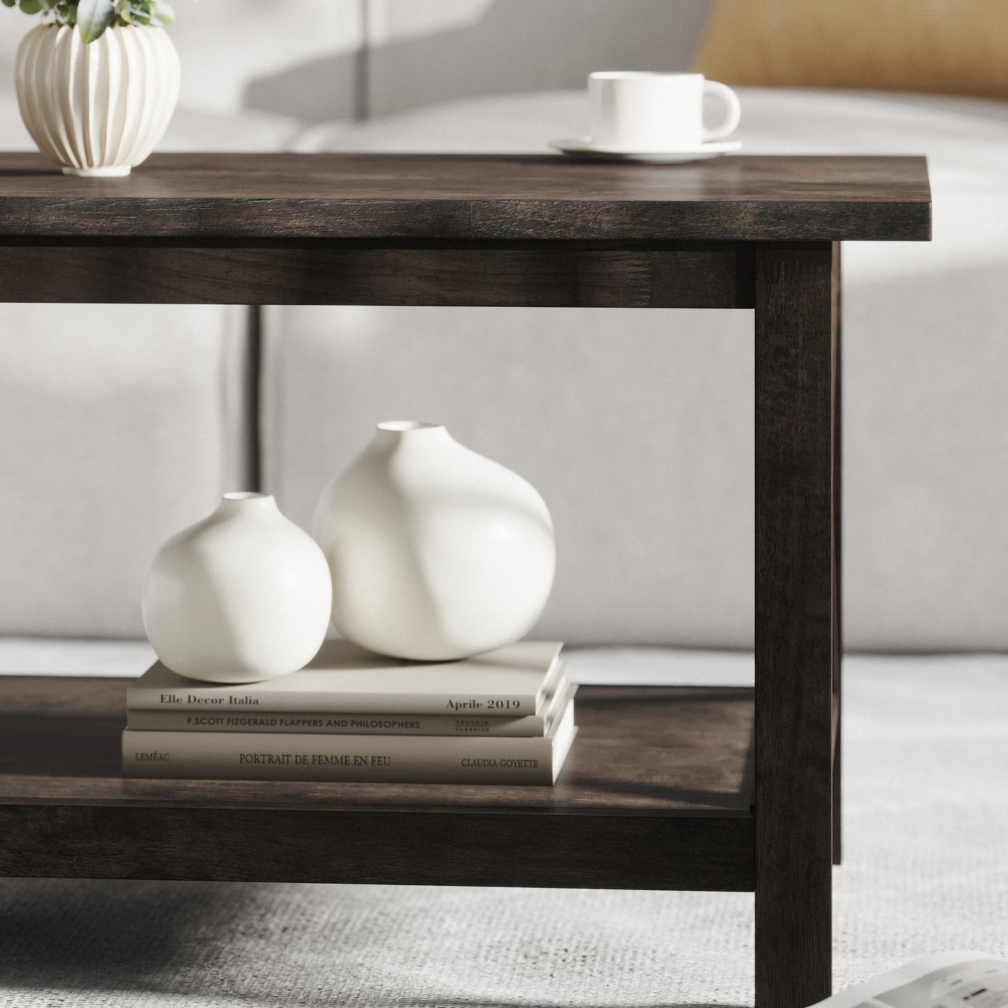 Jasper Farmhouse Style Solid Wood Coffee Table with Traditional X-Frame Design and Lower Shelf in Dark Gray Dark Gray