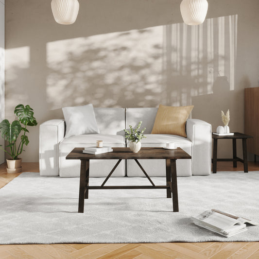 Eli Solid Wood Farmhouse Coffee Table, Trestle Style Accent Table in Dark Gray Dark Gray