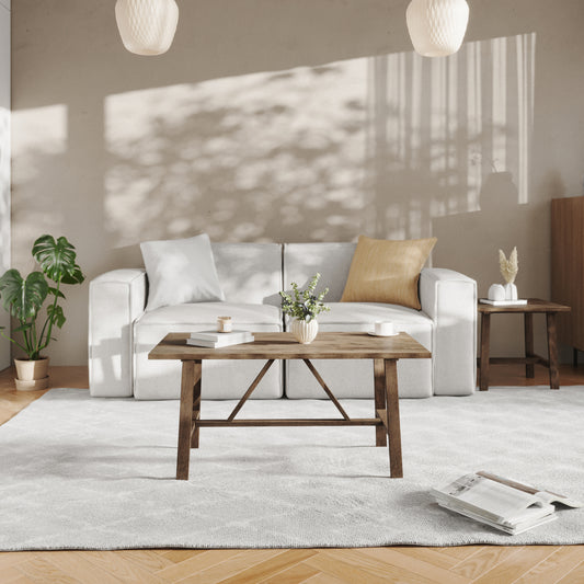 Eli Solid Wood Farmhouse Coffee Table, Trestle Style Accent Table in Rustic Brown Rustic Brown
