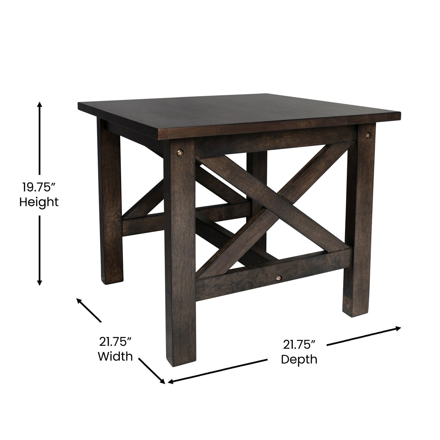 Jasper Farmhouse Style Solid Wood End Table with Traditional X-Frame Design in Dark Gray Dark Gray