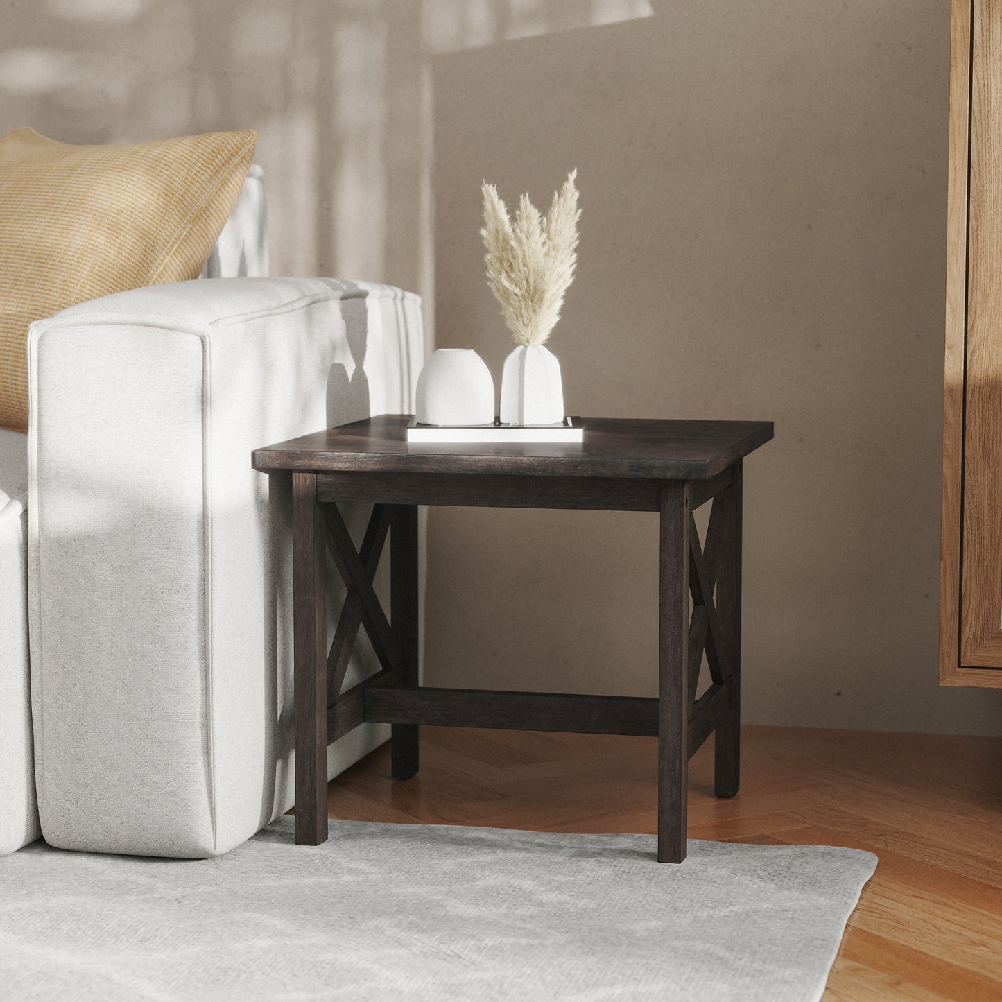 Jasper Farmhouse Style Solid Wood End Table with Traditional X-Frame Design in Dark Gray Dark Gray