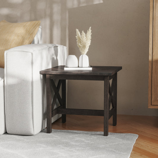 Jasper Farmhouse Style Solid Wood End Table with Traditional X-Frame Design in Dark Gray Dark Gray