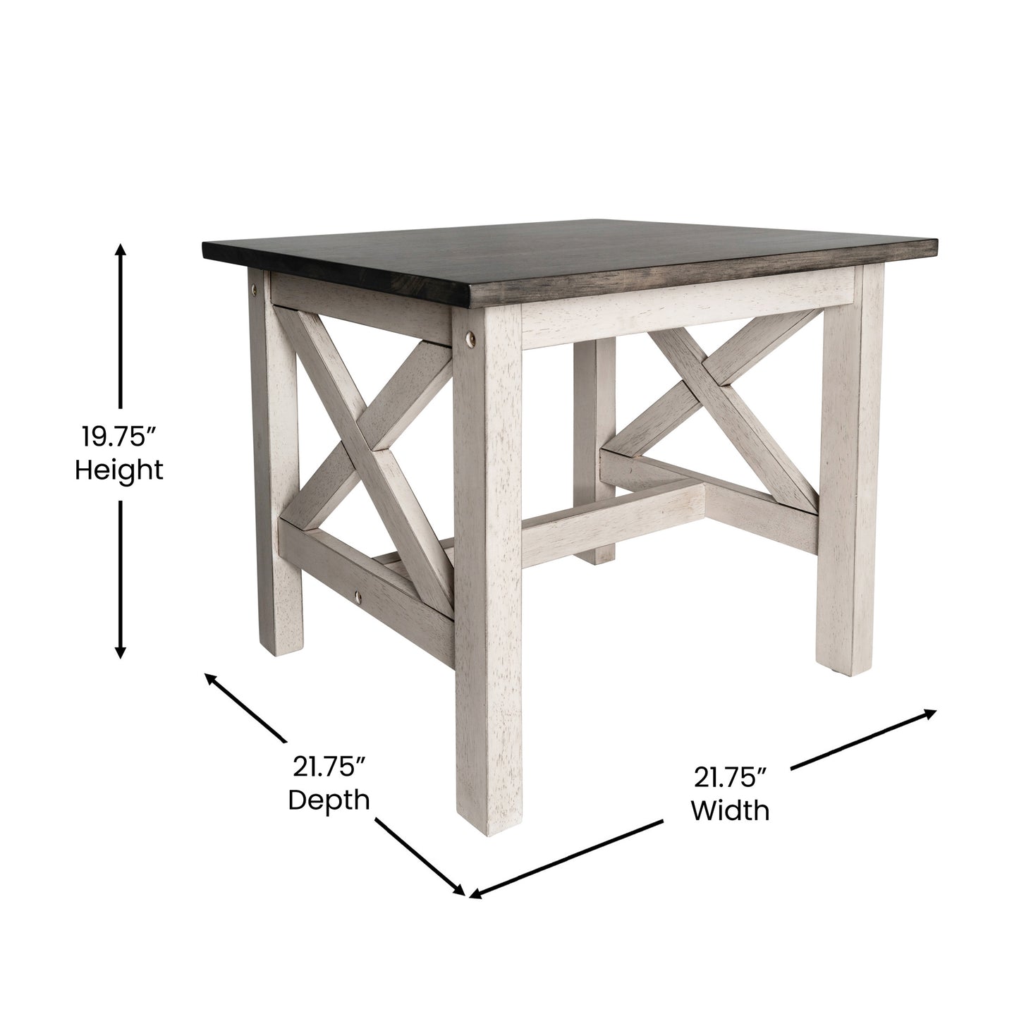 Jasper Farmhouse Style Solid Wood End Table with Traditional X-Frame Design in Acacia Gray and Rustic White Acacia Gray Top/Rustic White Frame