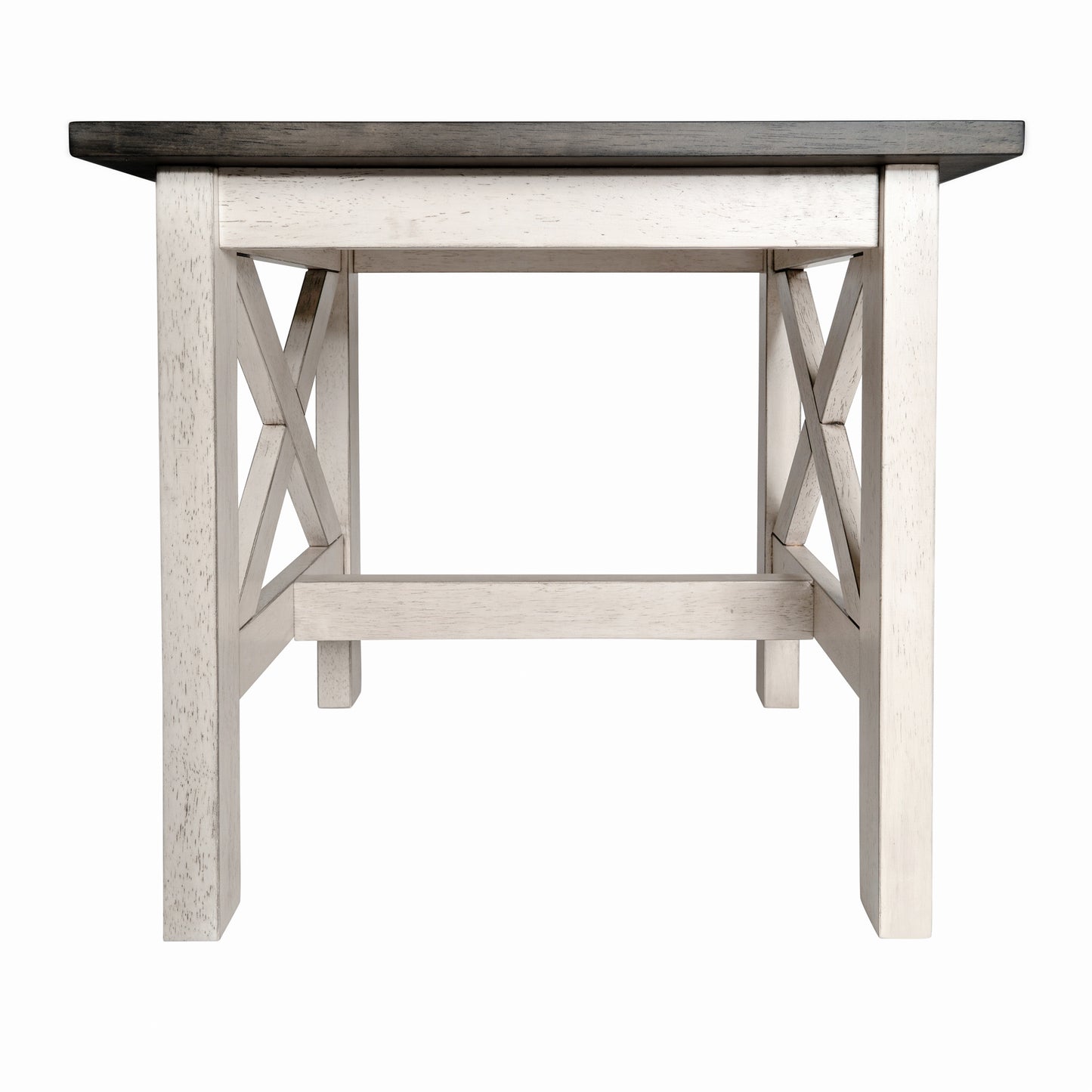 Jasper Farmhouse Style Solid Wood End Table with Traditional X-Frame Design in Acacia Gray and Rustic White Acacia Gray Top/Rustic White Frame
