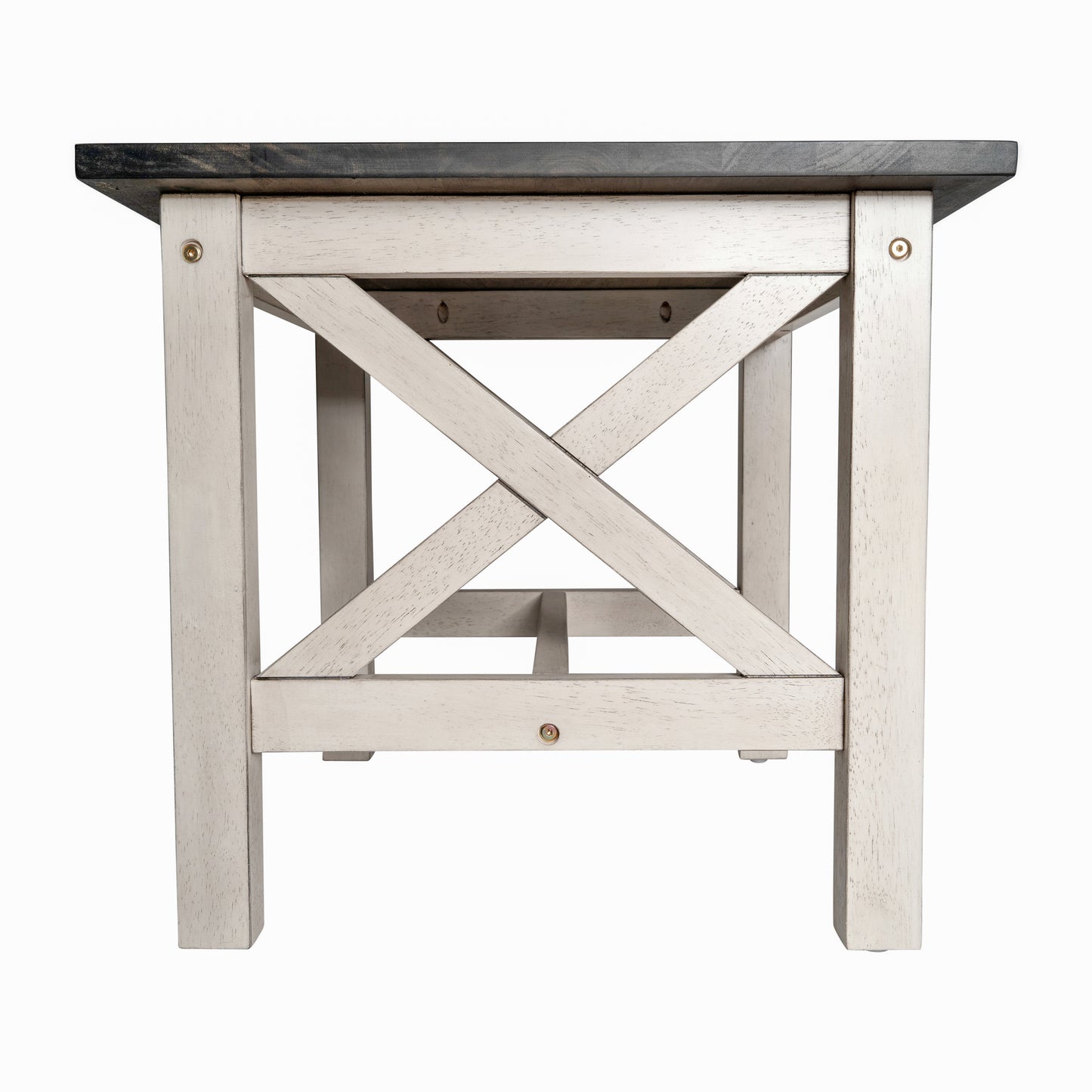 Jasper Farmhouse Style Solid Wood End Table with Traditional X-Frame Design in Acacia Gray and Rustic White Acacia Gray Top/Rustic White Frame