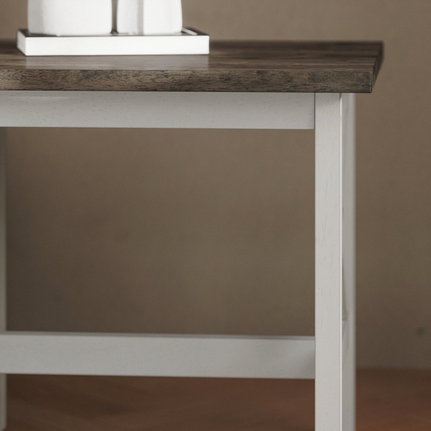 Jasper Farmhouse Style Solid Wood End Table with Traditional X-Frame Design in Acacia Gray and Rustic White Acacia Gray Top/Rustic White Frame
