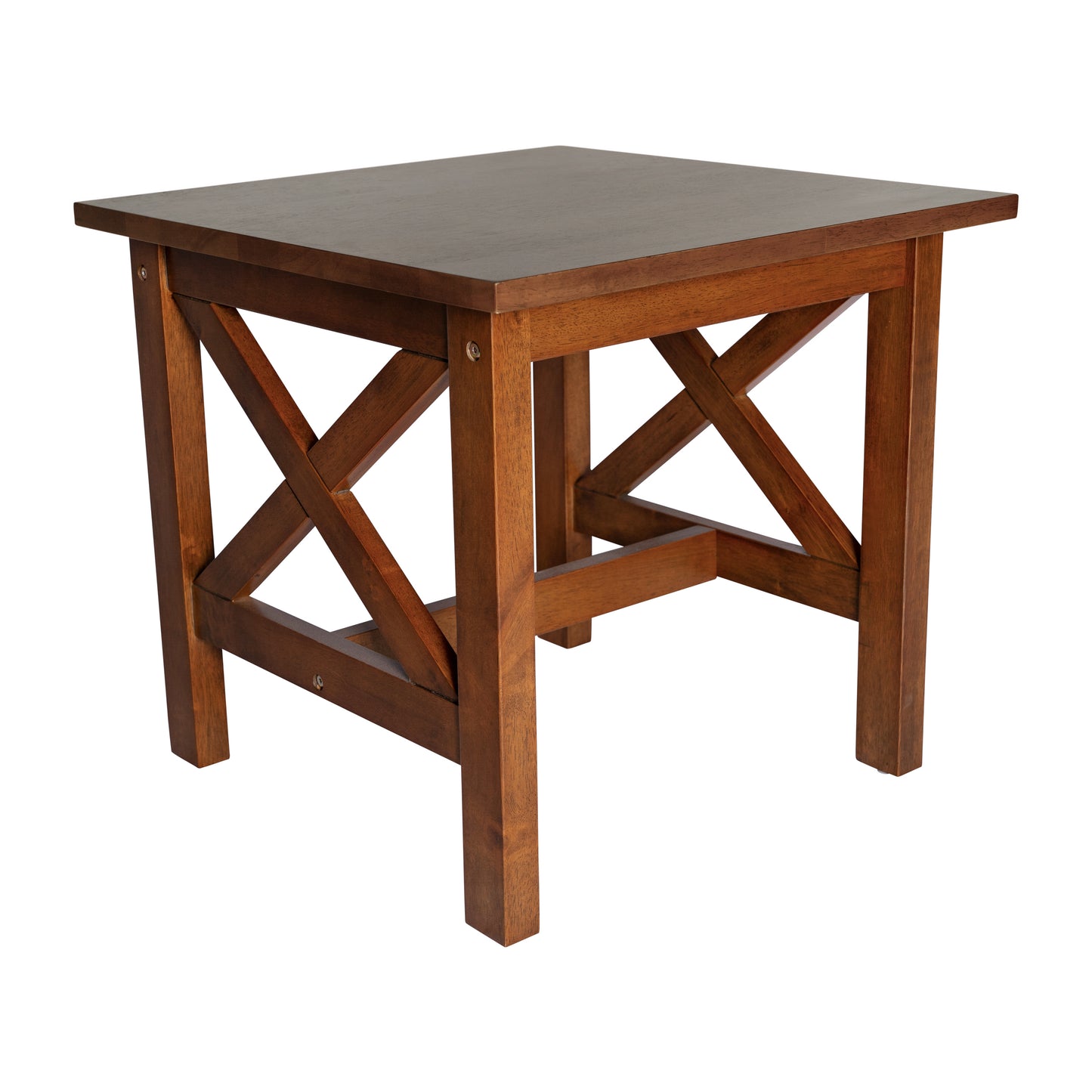 Jasper Farmhouse Style Solid Wood End Table with Traditional X-Frame Design in Walnut Walnut
