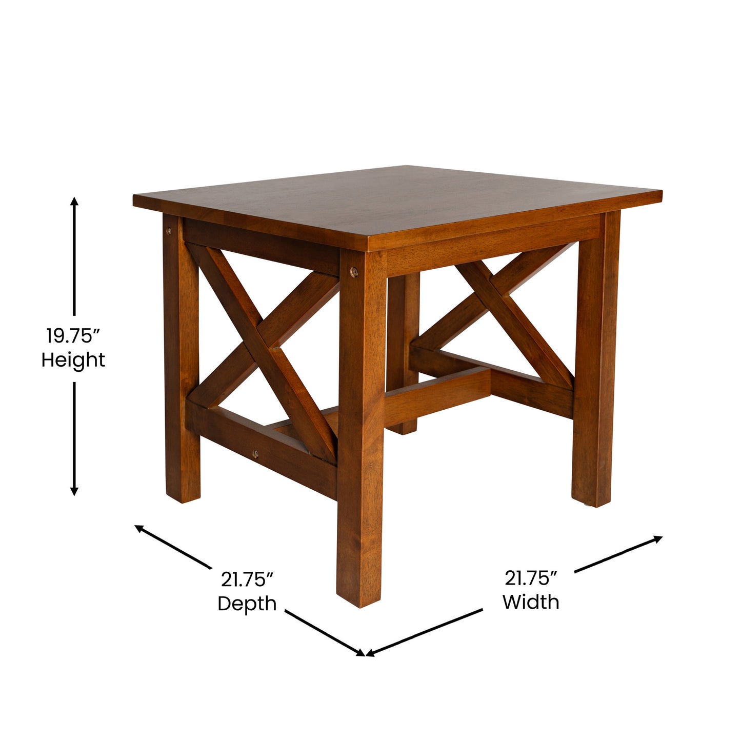 Jasper Farmhouse Style Solid Wood End Table with Traditional X-Frame Design in Walnut Walnut