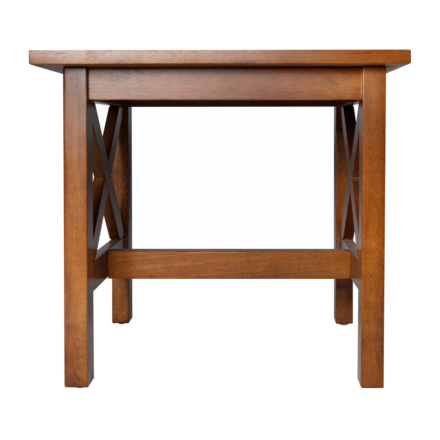 Jasper Farmhouse Style Solid Wood End Table with Traditional X-Frame Design in Walnut Walnut