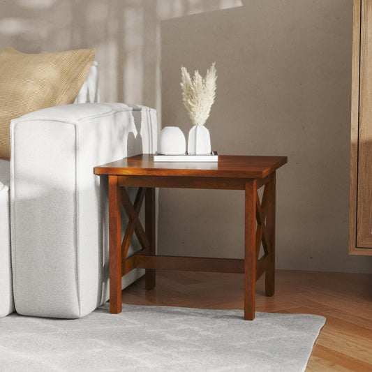 Jasper Farmhouse Style Solid Wood End Table with Traditional X-Frame Design in Walnut Walnut
