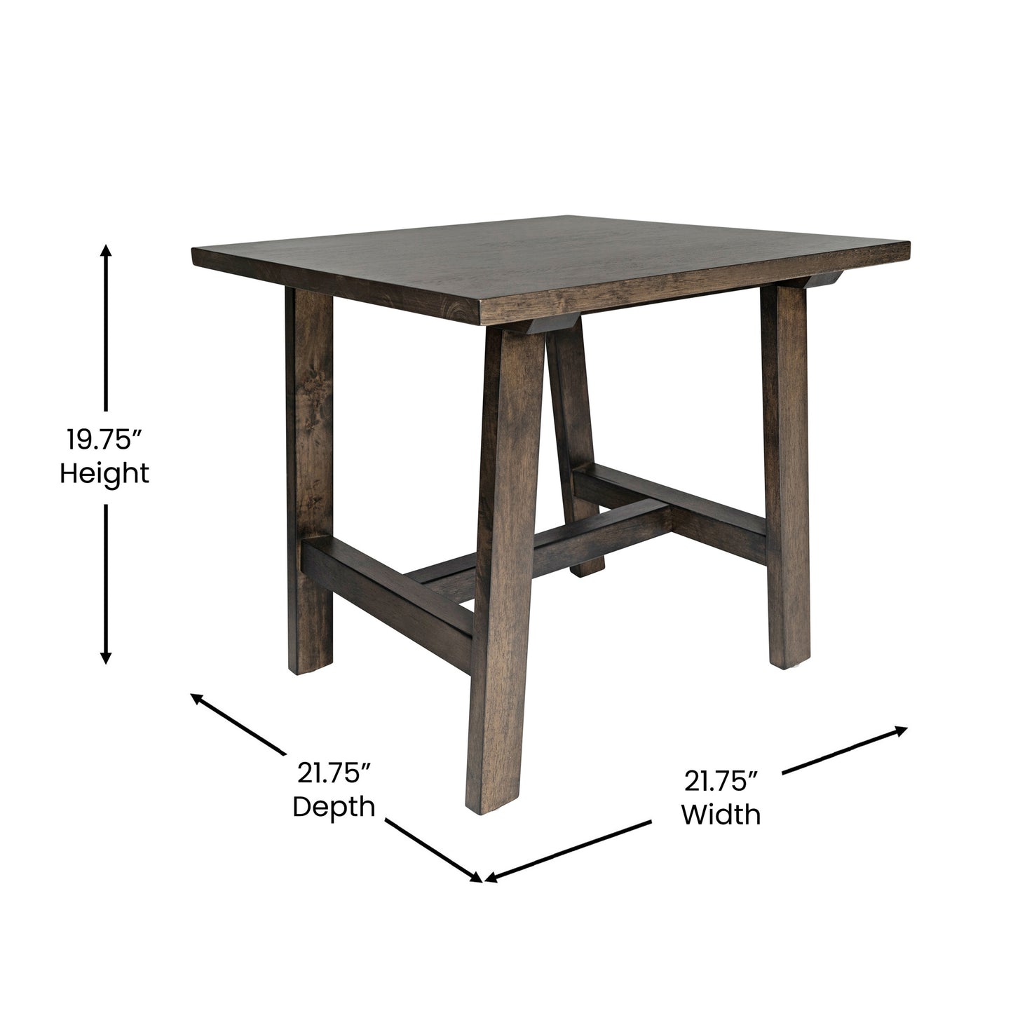 Eli Solid Wood Farmhouse End Table, Trestle Style Accent Table in Dark Gray Dark Gray