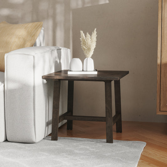 Eli Solid Wood Farmhouse End Table, Trestle Style Accent Table in Dark Gray Dark Gray