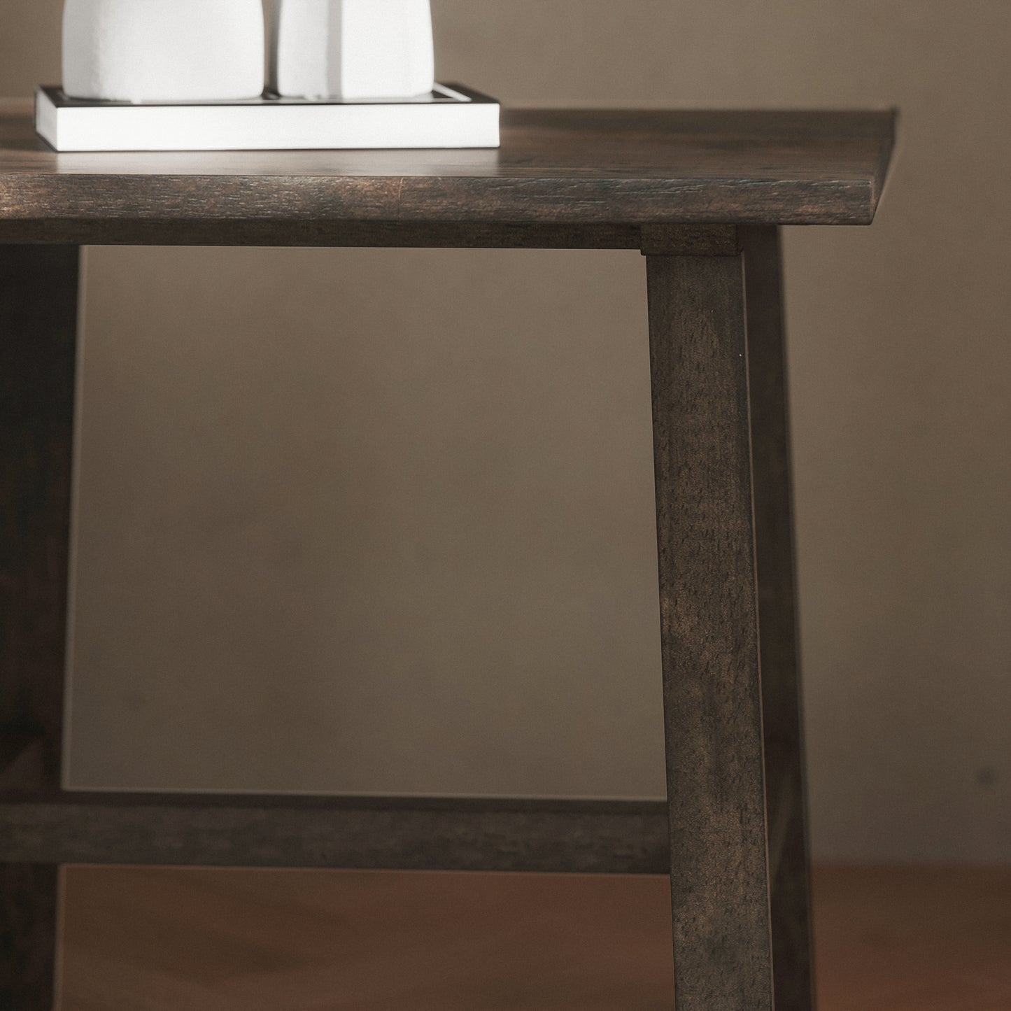 Eli Solid Wood Farmhouse End Table, Trestle Style Accent Table in Dark Gray Dark Gray