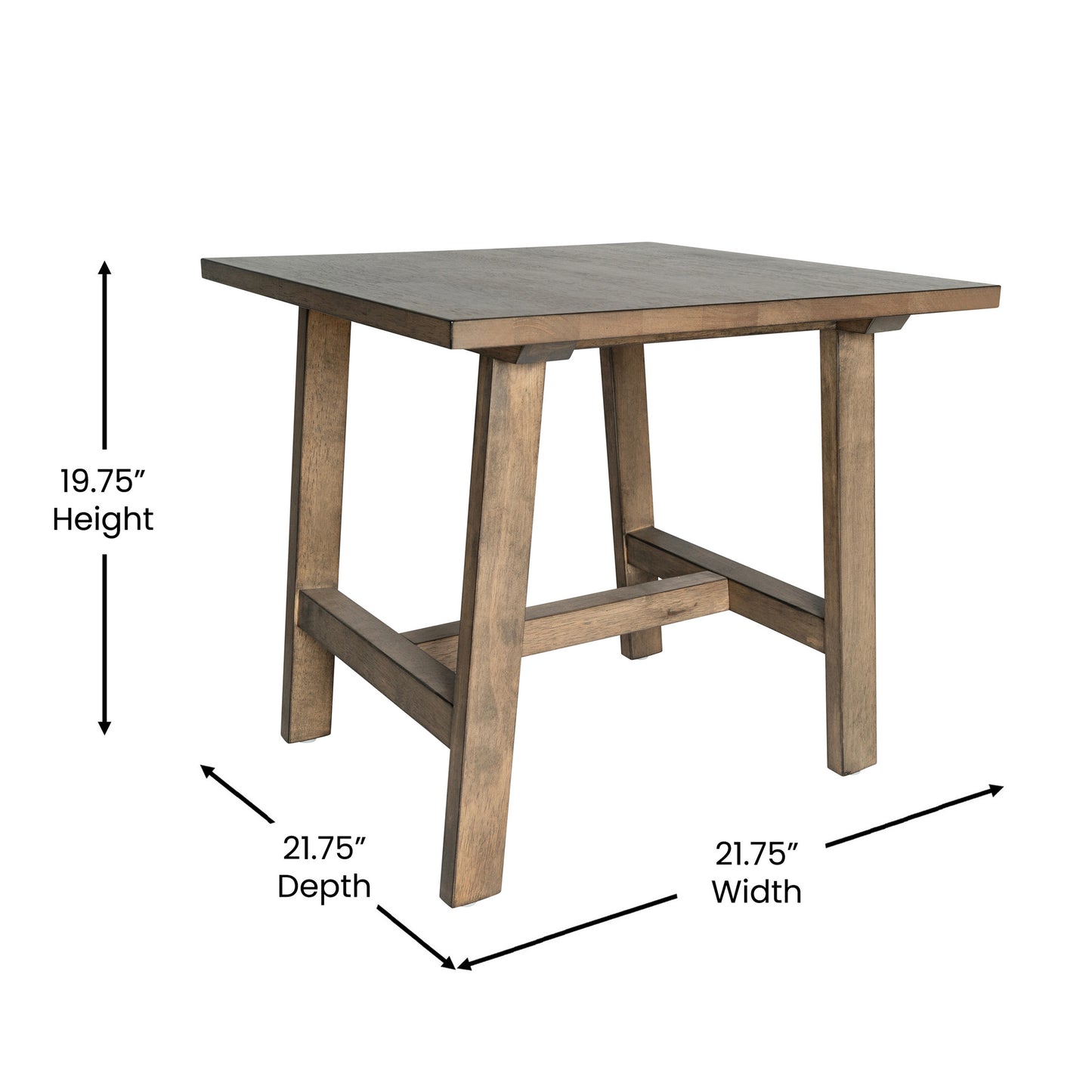 Eli Solid Wood Farmhouse End Table, Trestle Style Accent Table in Rustic Brown Rustic Brown