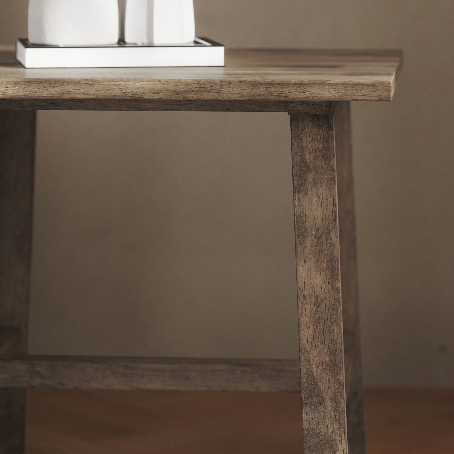 Eli Solid Wood Farmhouse End Table, Trestle Style Accent Table in Rustic Brown Rustic Brown