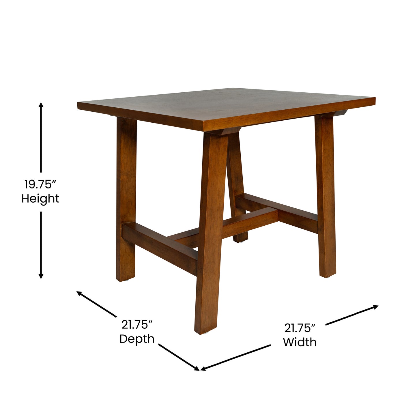 Eli Solid Wood Farmhouse End Table, Trestle Style Accent Table in Walnut Walnut