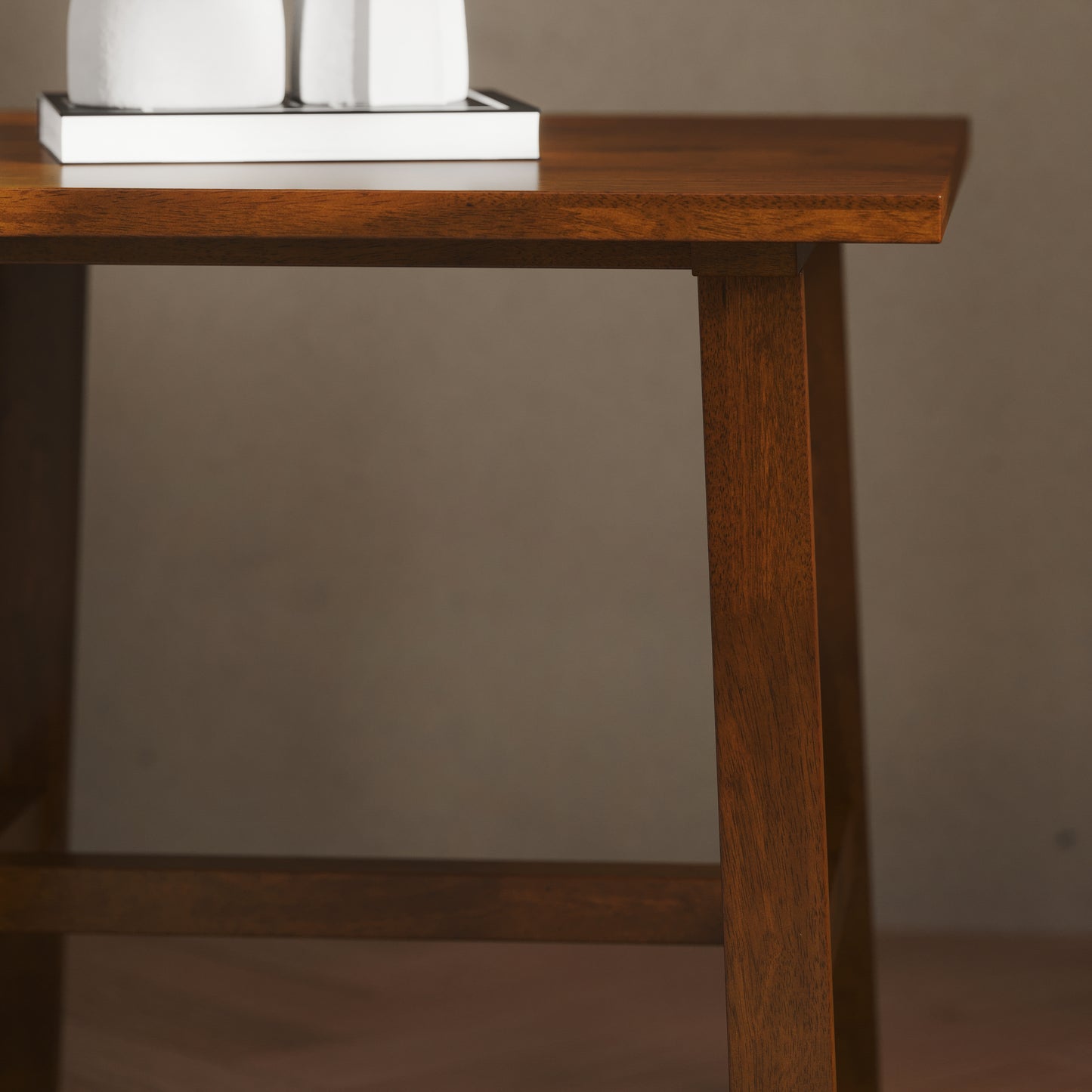 Eli Solid Wood Farmhouse End Table, Trestle Style Accent Table in Walnut Walnut