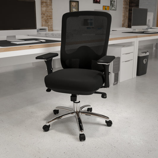 HERCULES Series 24/7 Intensive Use Big & Tall 350 lb. Rated Black Mesh Multifunction Swivel Ergonomic Office Chair Black LQ-2-BK-GG