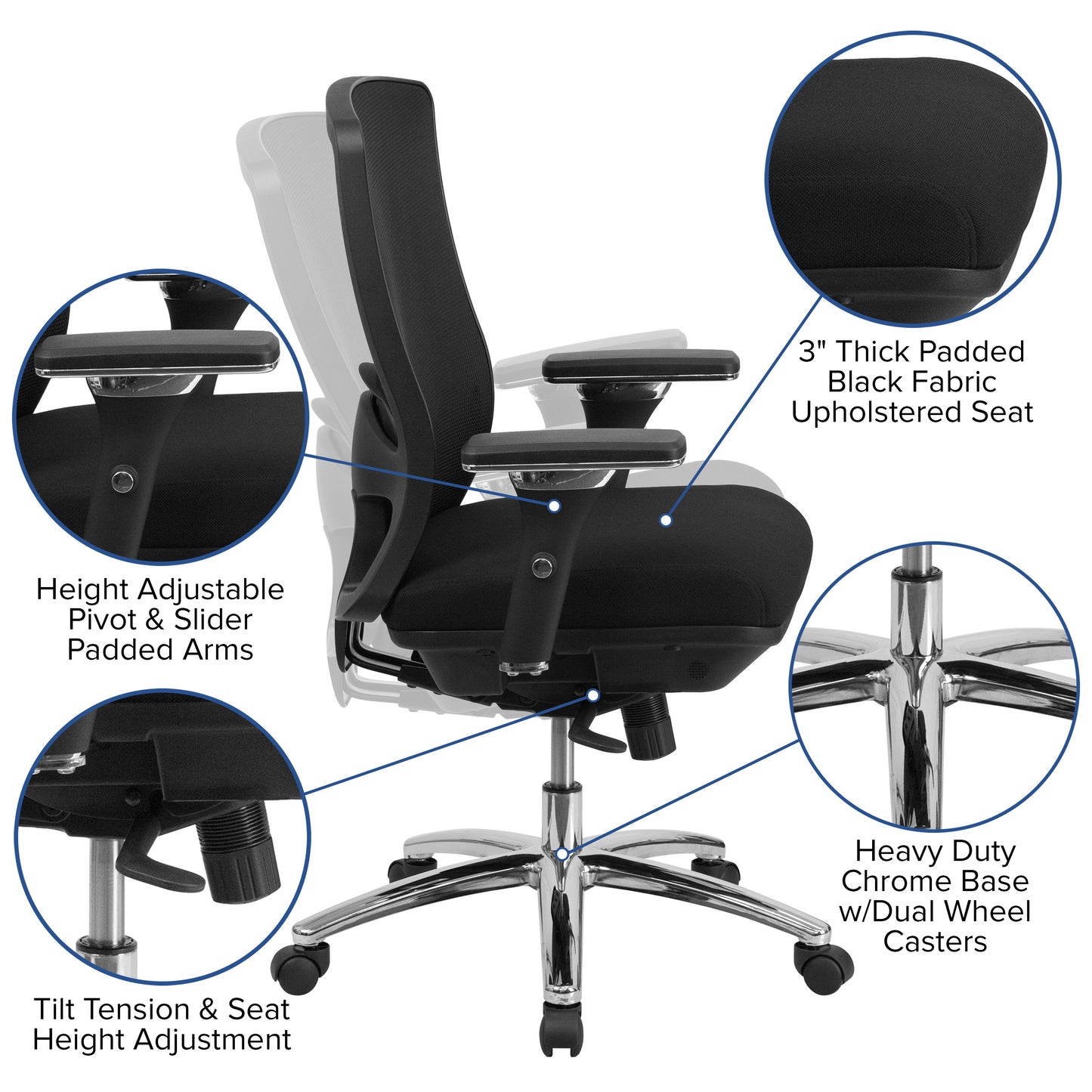 HERCULES Series 24/7 Intensive Use Big & Tall 350 lb. Rated Black Mesh Multifunction Swivel Ergonomic Office Chair Black
