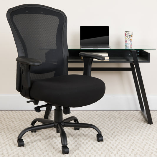HERCULES Series 24/7 Intensive Use Big & Tall 400 lb. Rated Black Mesh Multifunction Synchro-Tilt Ergonomic Office Chair Black LQ-3-BK-GG