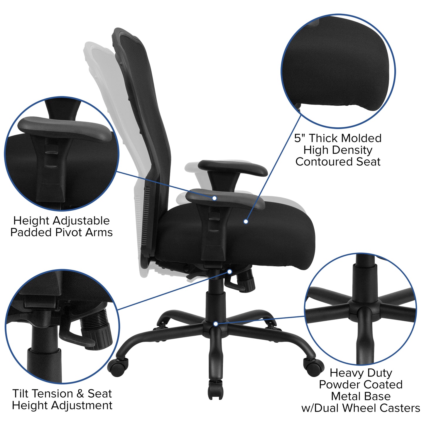 HERCULES Series 24/7 Intensive Use Big & Tall 400 lb. Rated Black Mesh Multifunction Synchro-Tilt Ergonomic Office Chair Black
