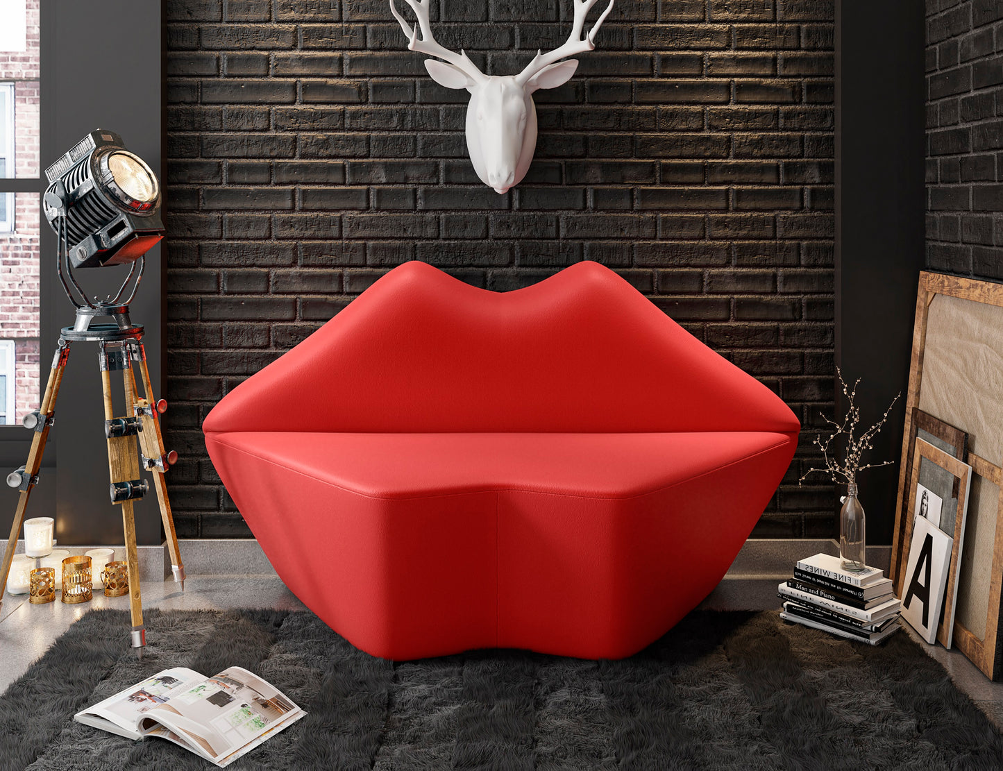Kiss Modern Vegan Leather Loveseat in Red LS010-RD