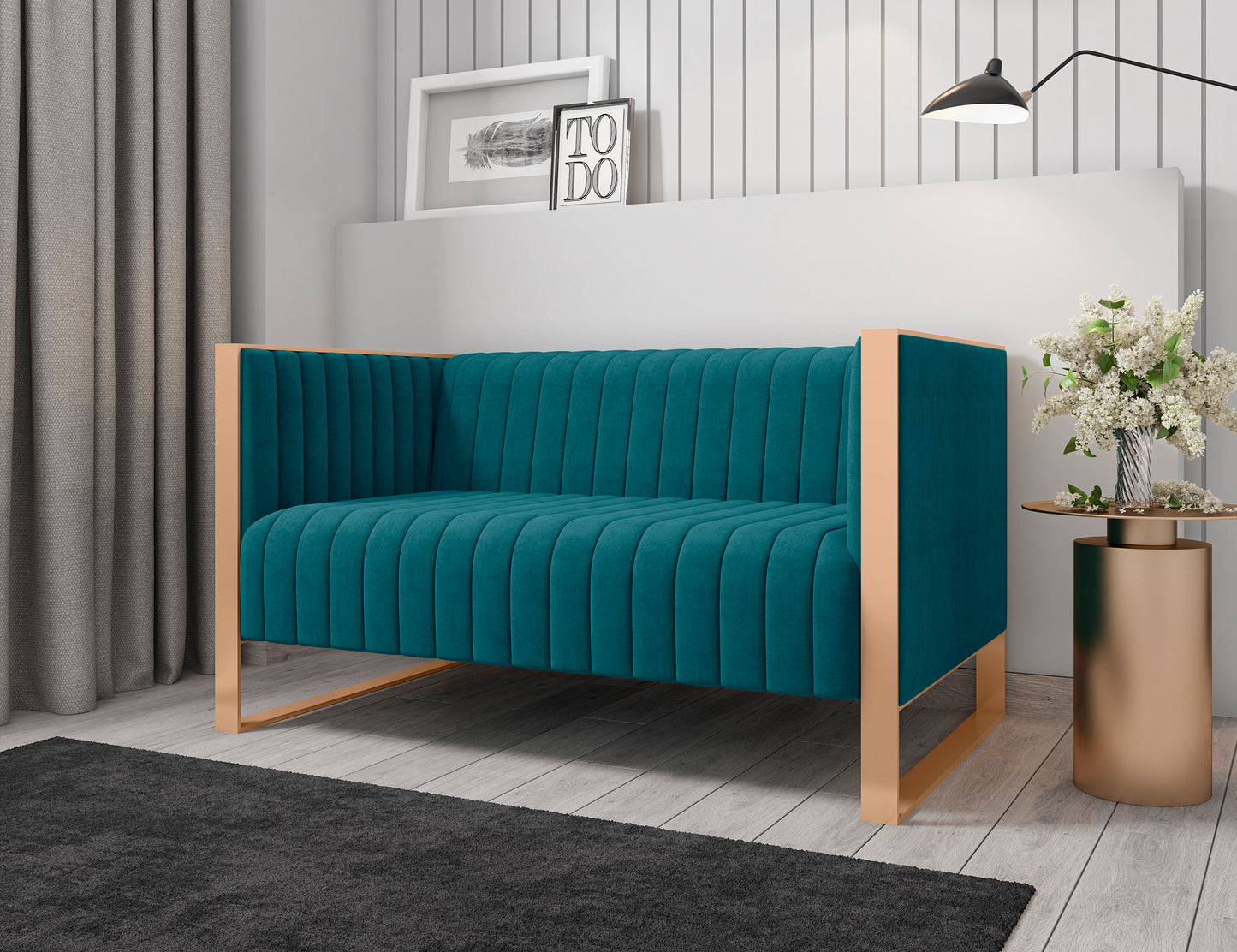 Trillium Mid-Century Modern 57" Velvet Loveseat in Teal LS016-TL