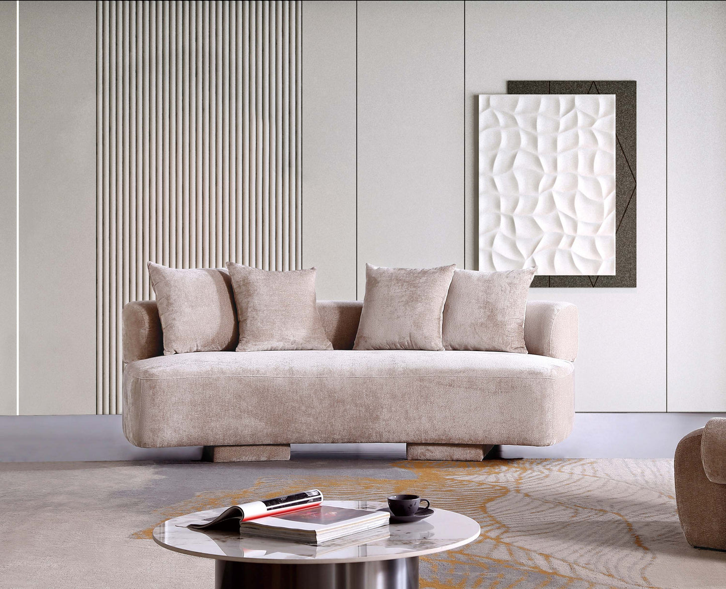 Verandah Mid-Century Modern 91" Chenille Sofa in Beige LS017-BE