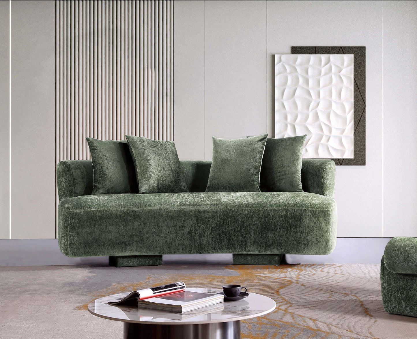 Verandah Mid-Century Modern 91" Chenille Sofa in Olive Green LS017-OG