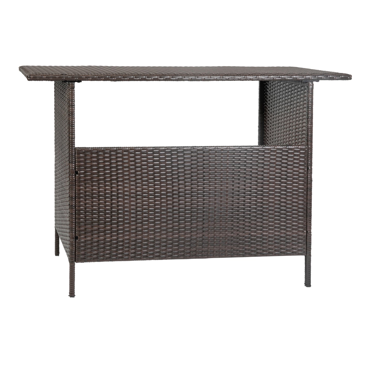 Marco Indoor/Outdoor Patio Wicker Rattan Bar Counter Table with 2 Shelves, Brown Brown