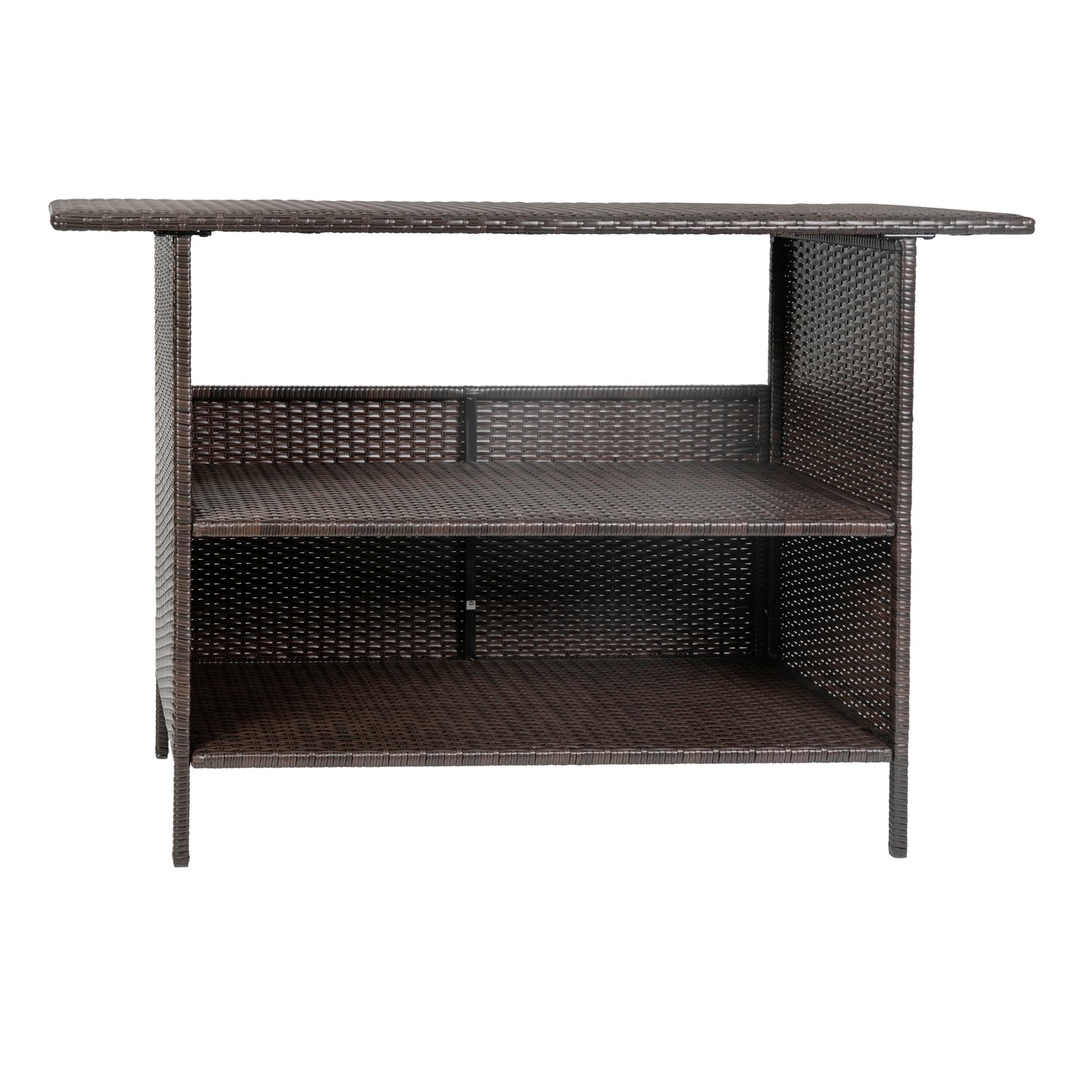 Marco Indoor/Outdoor Patio Wicker Rattan Bar Counter Table with 2 Shelves, Brown Brown