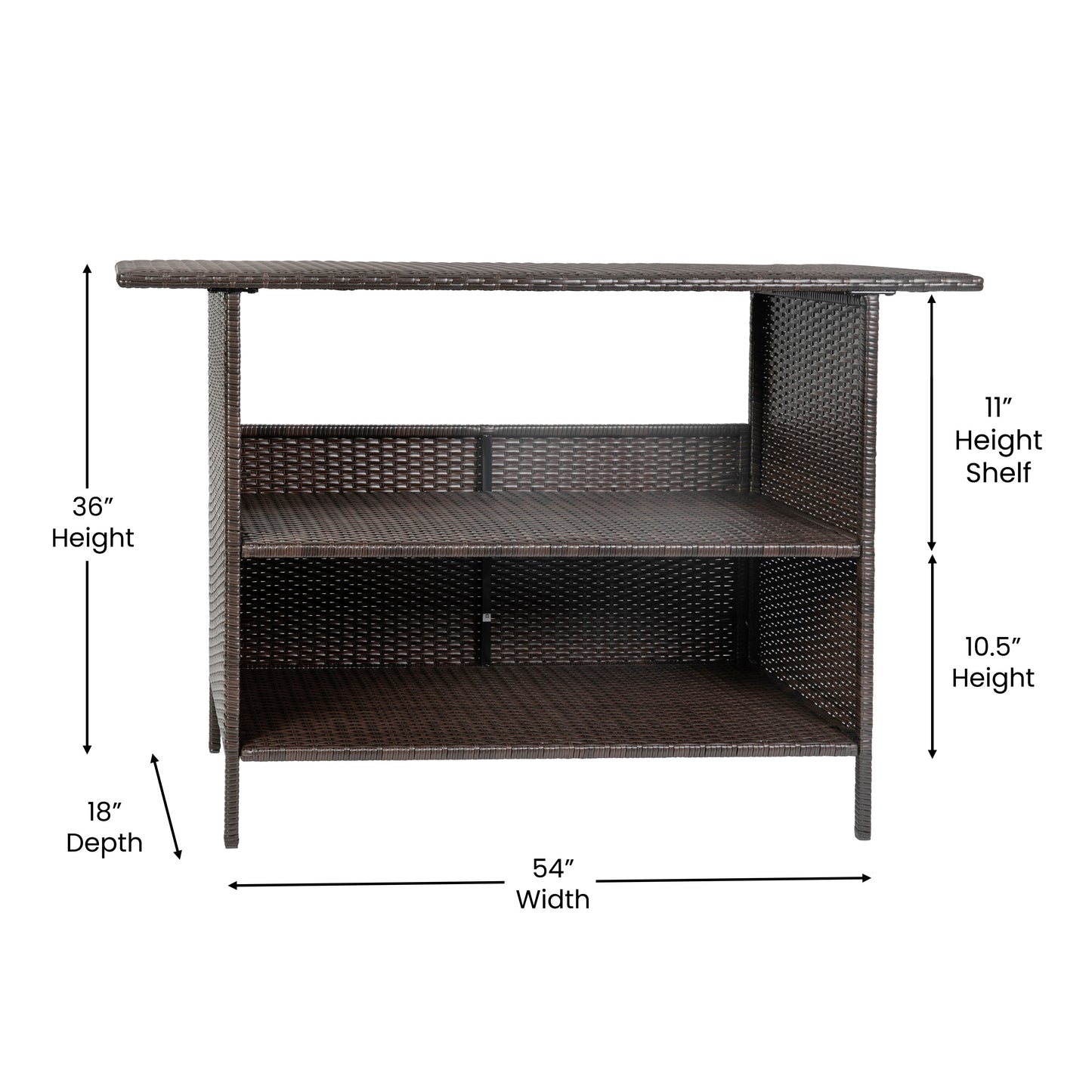 Marco Indoor/Outdoor Patio Wicker Rattan Bar Counter Table with 2 Shelves, Brown Brown