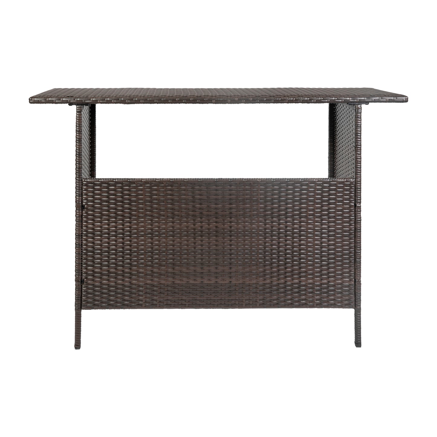 Marco Indoor/Outdoor Patio Wicker Rattan Bar Counter Table with 2 Shelves, Brown Brown