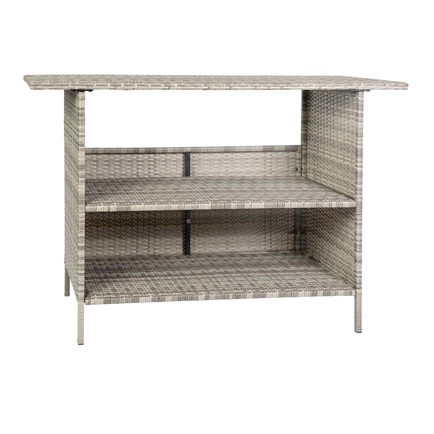 Marco Indoor/Outdoor Patio Wicker Rattan Bar Counter Table with 2 Shelves, Gray Gray