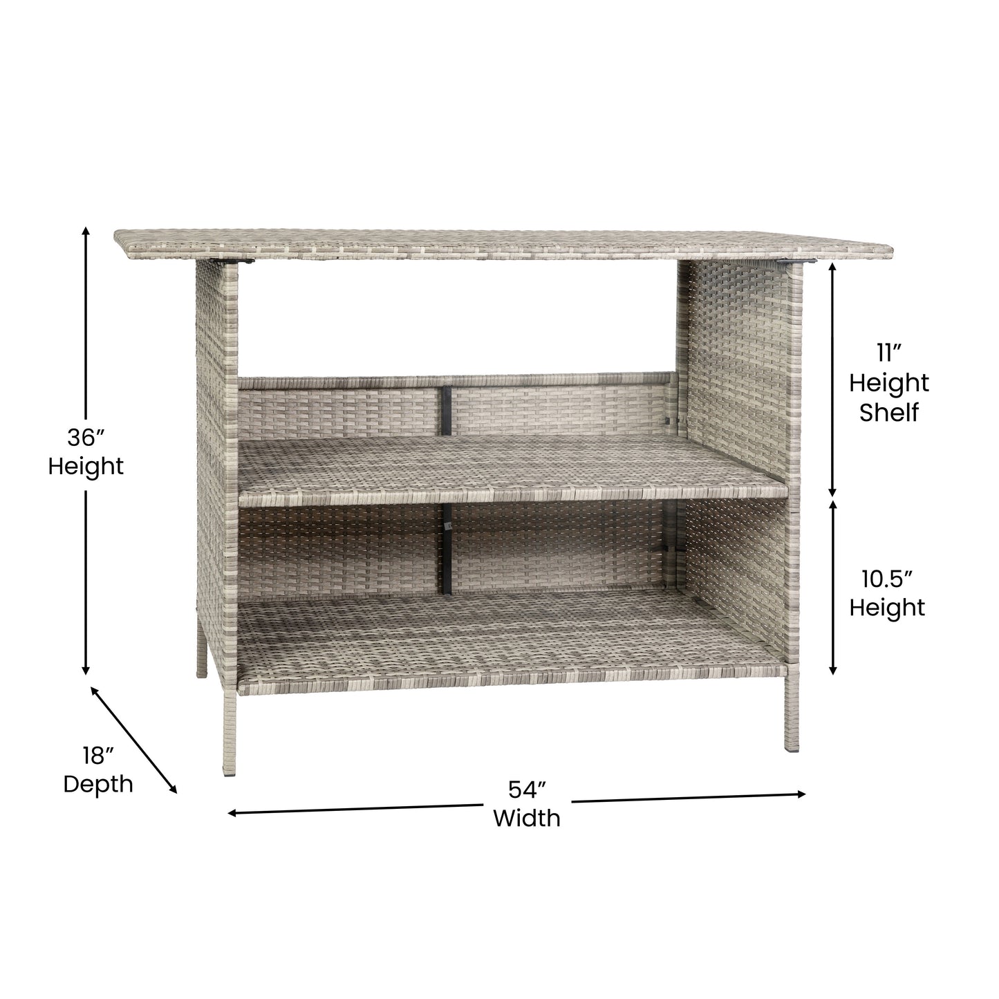 Marco Indoor/Outdoor Patio Wicker Rattan Bar Counter Table with 2 Shelves, Gray Gray