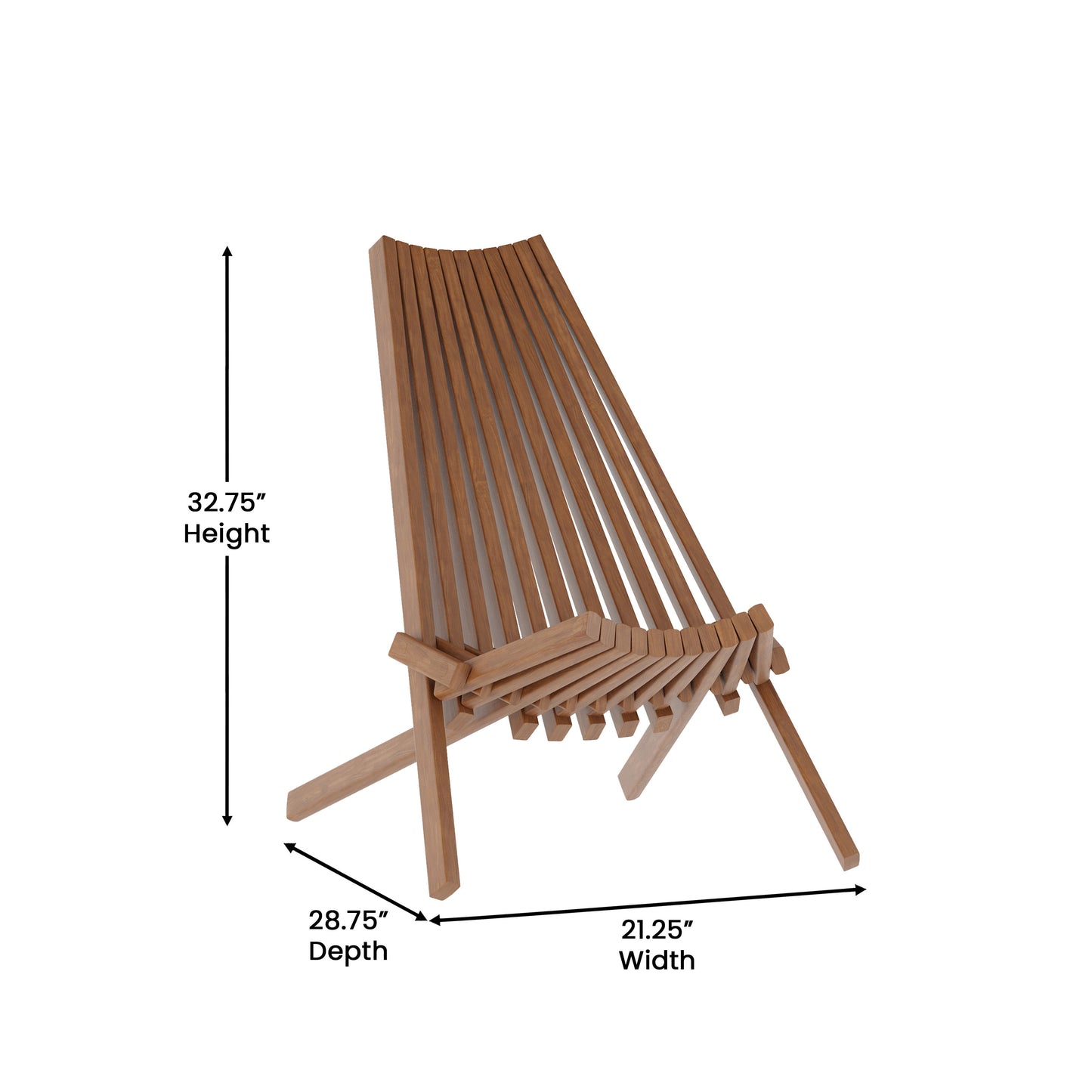 Delia Commercial Grade Indoor/Outdoor Folding Acacia Wood Chair, Low Profile Lounge for Patio, Porch, Garden, Brown Brown