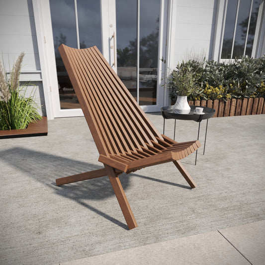 Delia Commercial Grade Indoor/Outdoor Folding Acacia Wood Chair, Low Profile Lounge for Patio, Porch, Garden, Brown Brown