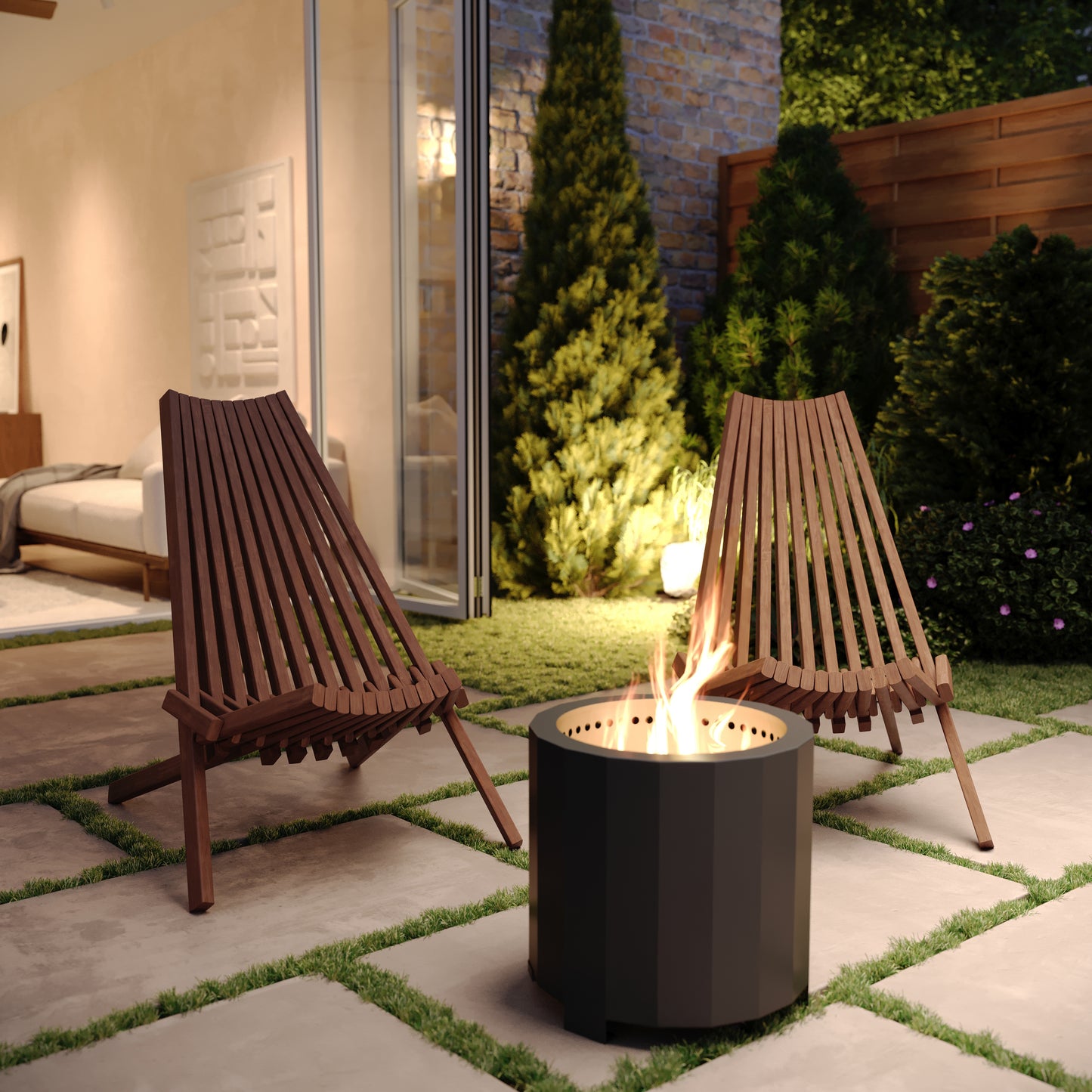 Delia Commercial Grade Indoor/Outdoor Folding Acacia Wood Chair, Low Profile Lounge for Patio, Porch, Garden, Brown Brown