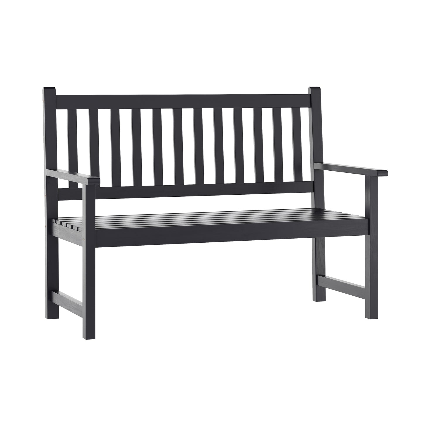 Adele Commercial Grade Indoor/Outdoor Patio Acacia Wood Bench, 2-Person Slatted Seat Loveseat for Park, Garden, Yard, Porch, Black Black