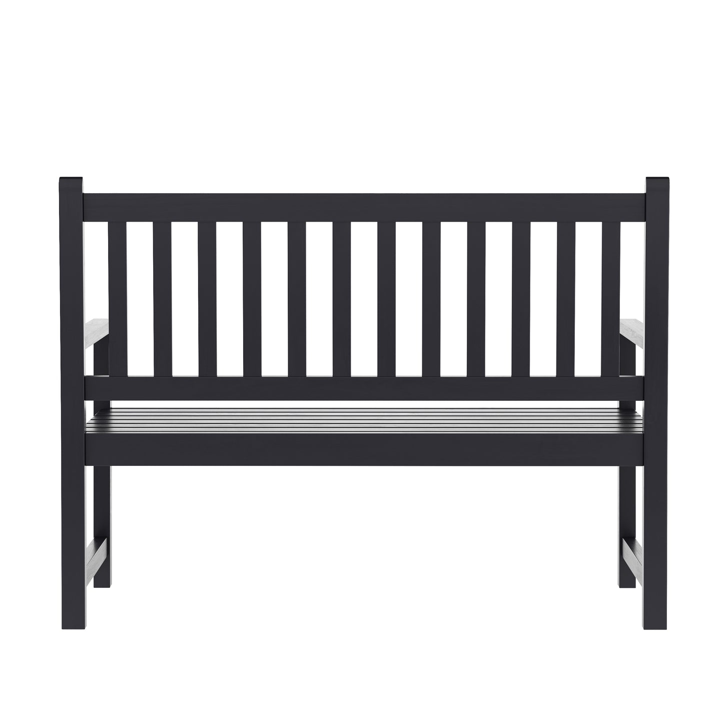 Adele Commercial Grade Indoor/Outdoor Patio Acacia Wood Bench, 2-Person Slatted Seat Loveseat for Park, Garden, Yard, Porch, Black Black