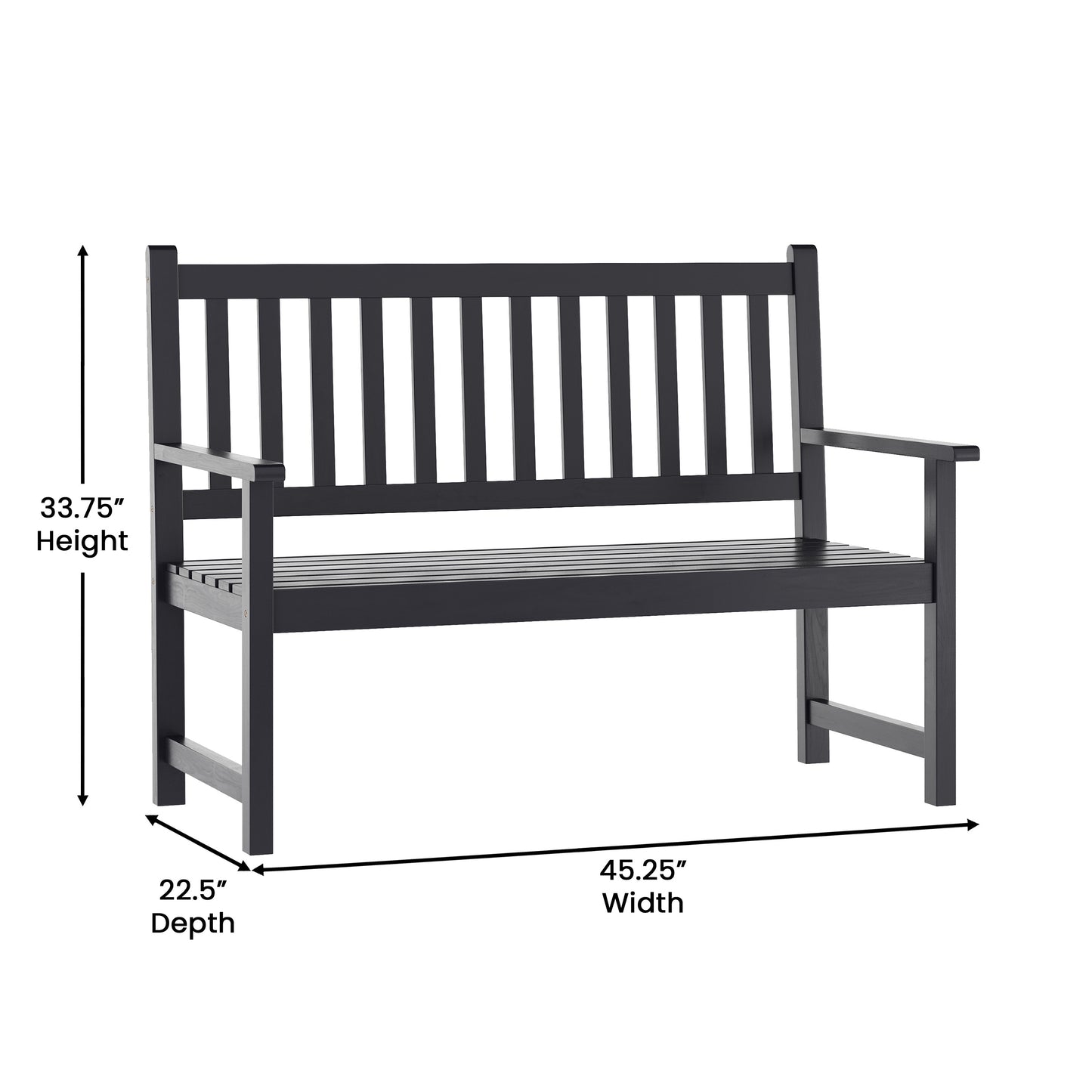 Adele Commercial Grade Indoor/Outdoor Patio Acacia Wood Bench, 2-Person Slatted Seat Loveseat for Park, Garden, Yard, Porch, Black Black