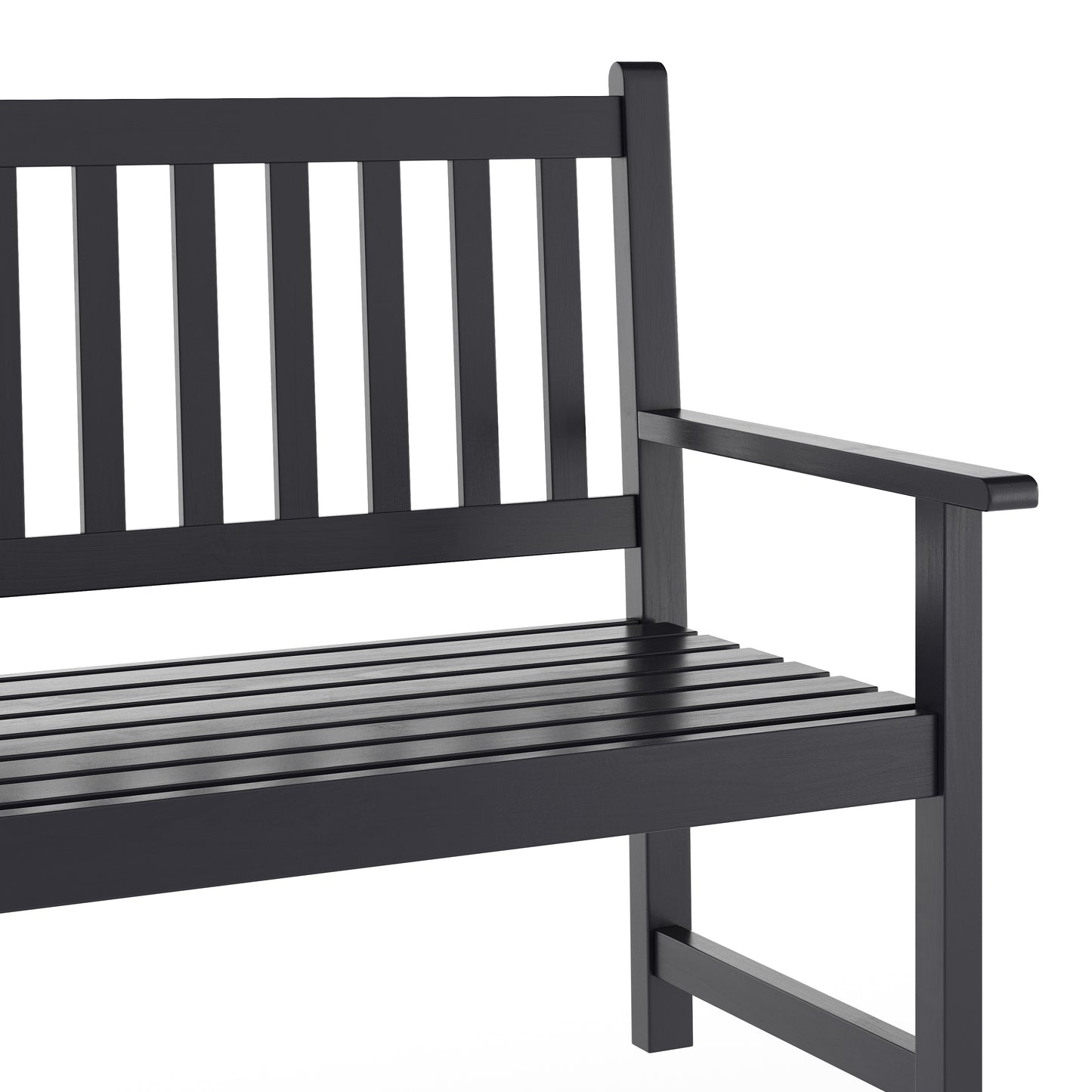 Adele Commercial Grade Indoor/Outdoor Patio Acacia Wood Bench, 2-Person Slatted Seat Loveseat for Park, Garden, Yard, Porch, Black Black