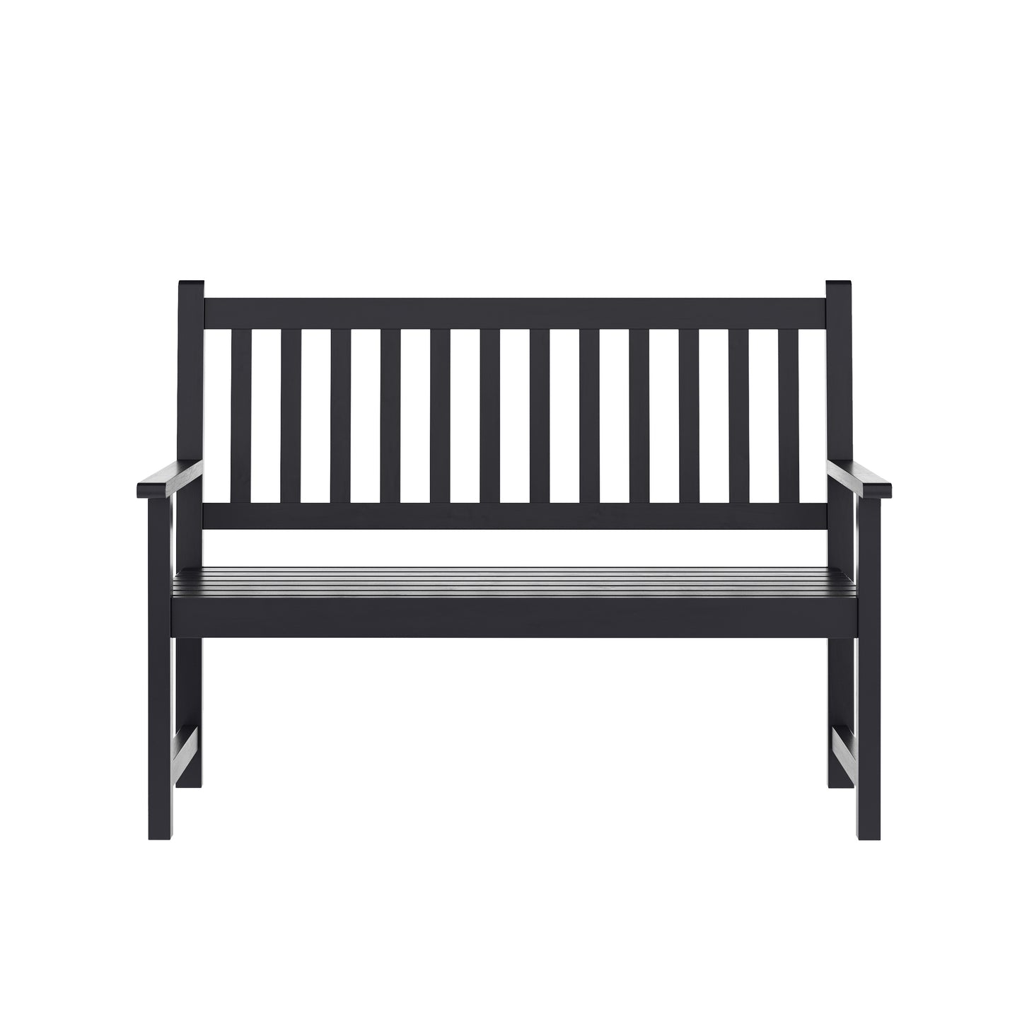 Adele Commercial Grade Indoor/Outdoor Patio Acacia Wood Bench, 2-Person Slatted Seat Loveseat for Park, Garden, Yard, Porch, Black Black