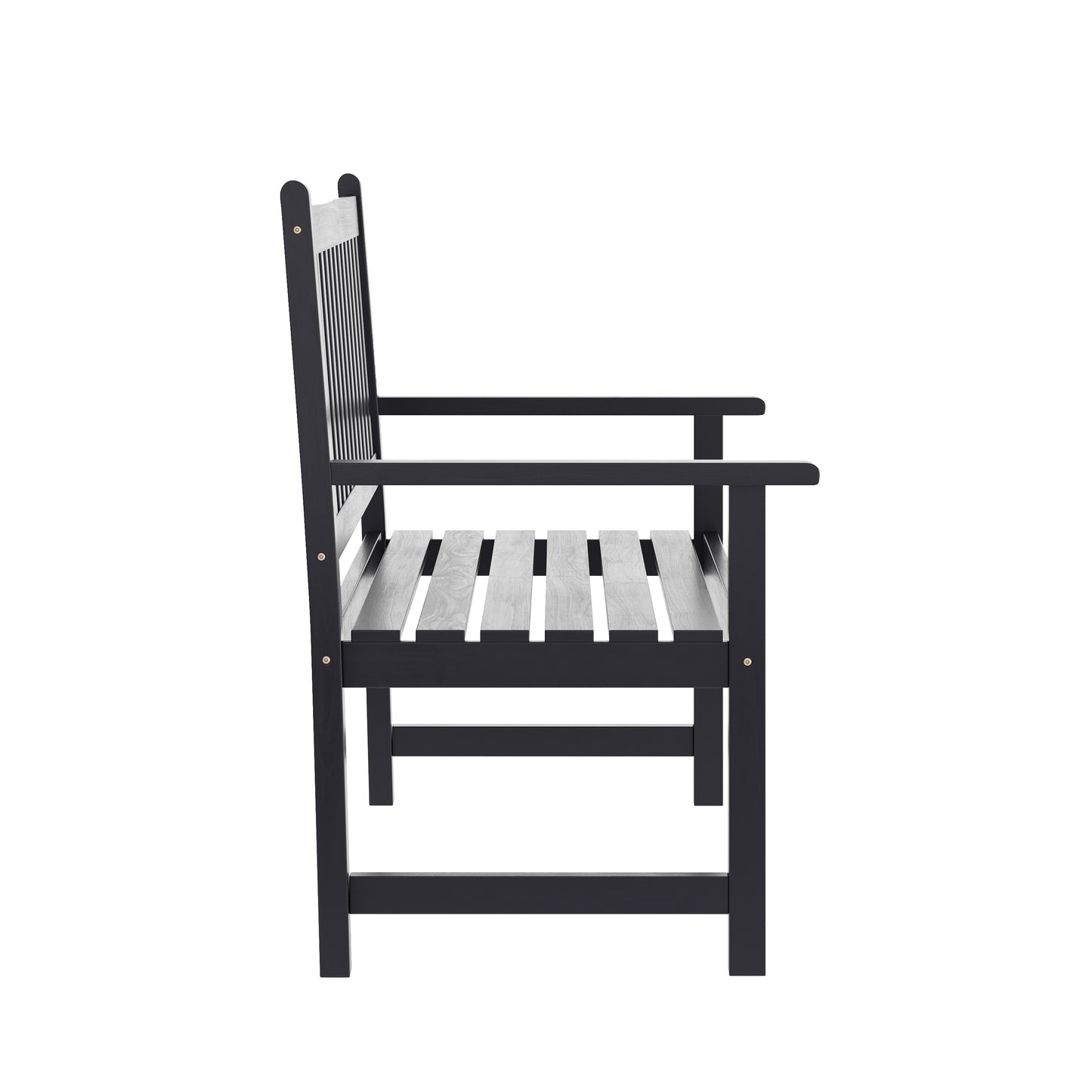 Adele Commercial Grade Indoor/Outdoor Patio Acacia Wood Bench, 2-Person Slatted Seat Loveseat for Park, Garden, Yard, Porch, Black Black