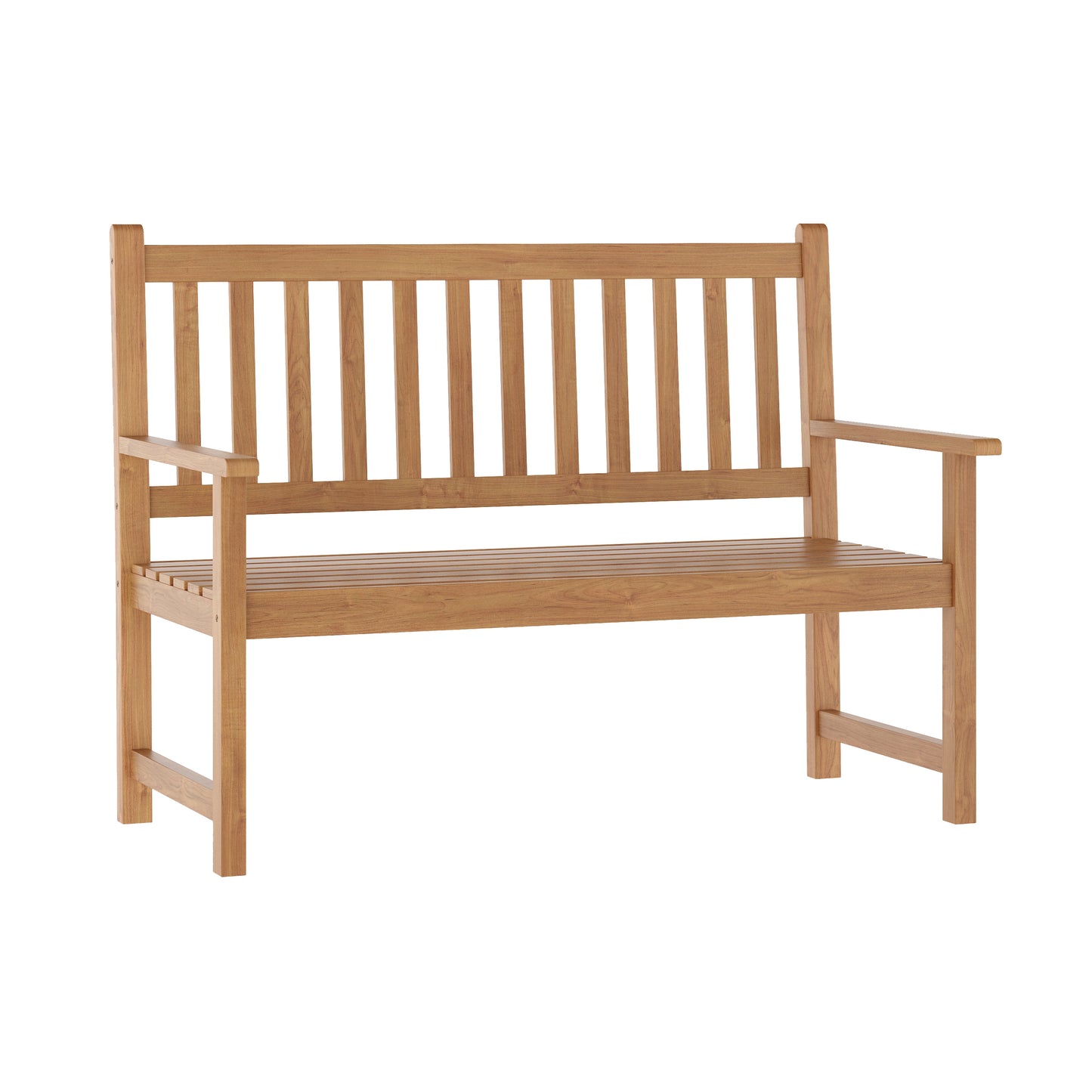 Adele Commercial Grade Indoor/Outdoor Patio Acacia Wood Bench, 2-Person Slatted Seat Loveseat for Park, Garden, Yard, Porch, Brown Brown