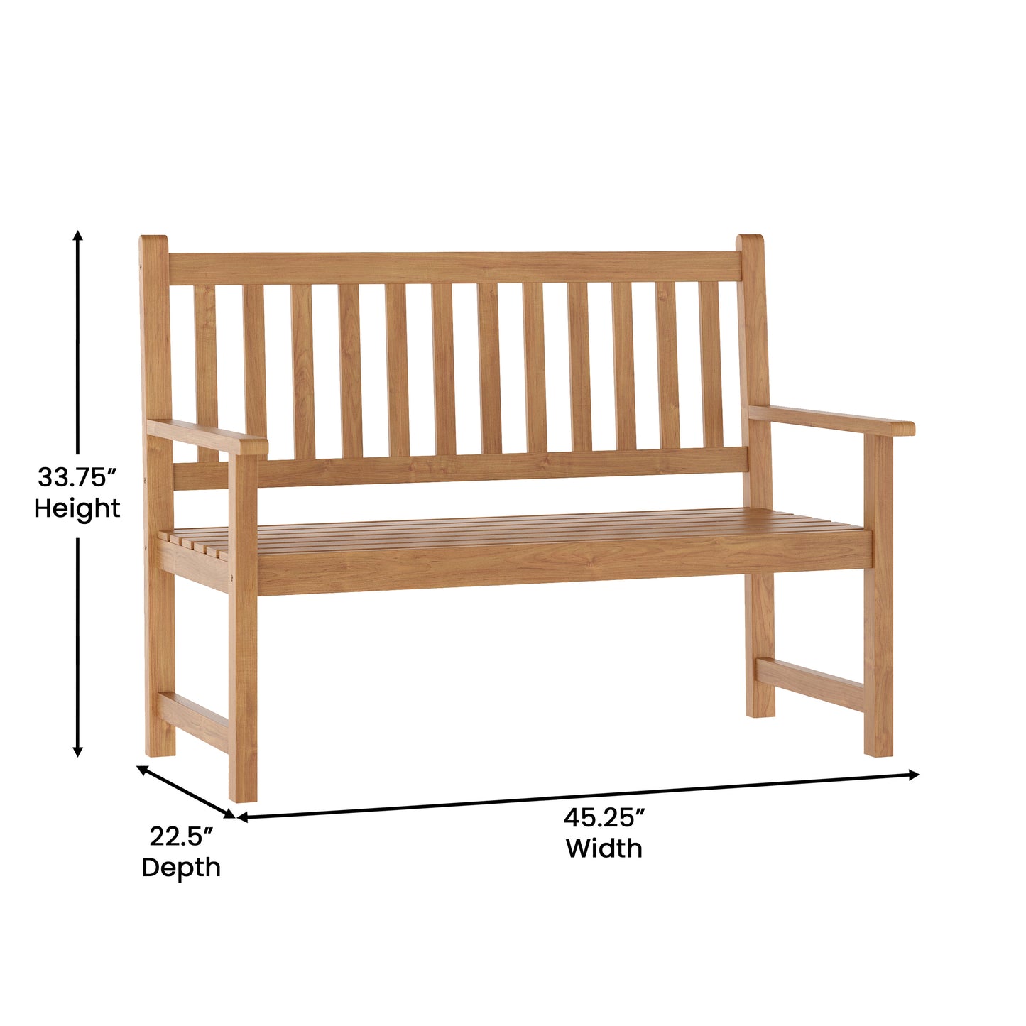 Adele Commercial Grade Indoor/Outdoor Patio Acacia Wood Bench, 2-Person Slatted Seat Loveseat for Park, Garden, Yard, Porch, Brown Brown