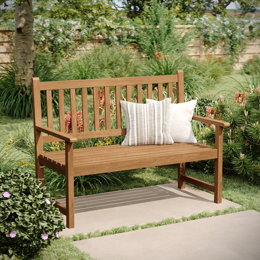 Adele Commercial Grade Indoor/Outdoor Patio Acacia Wood Bench, 2-Person Slatted Seat Loveseat for Park, Garden, Yard, Porch, Brown Brown LTS-0525-BR-GG
