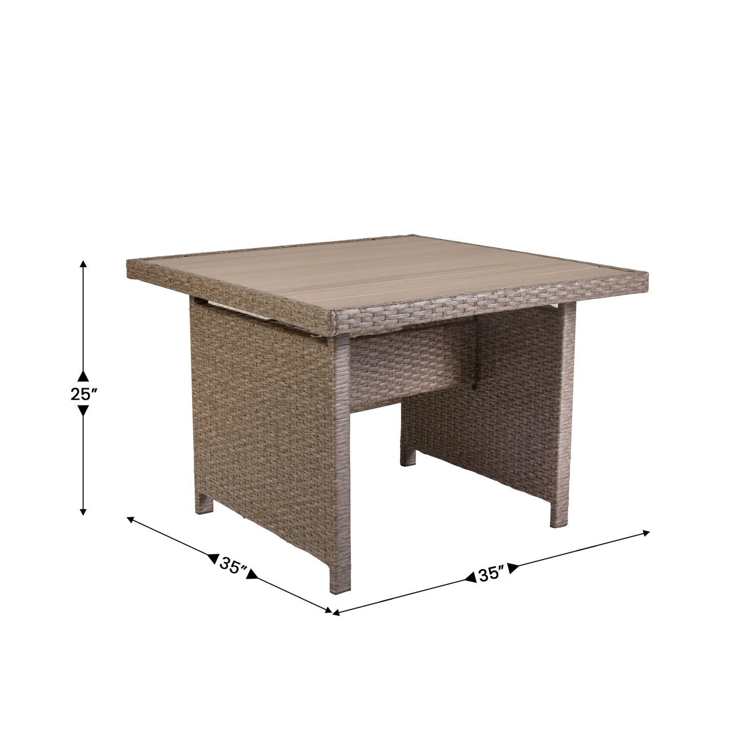 Huck Indoor/Outdoor Wicker Rattan Conversation Set, L-Shaped Sofa with Dining Table, Weather Resistant Cushions, Beige and Brown Beige Cushions/Brown Frame