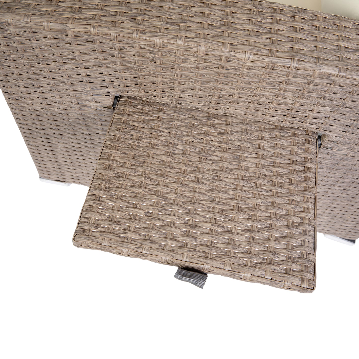 Huck Indoor/Outdoor Wicker Rattan Conversation Set, L-Shaped Sofa with Dining Table, Weather Resistant Cushions, Beige and Brown Beige Cushions/Brown Frame